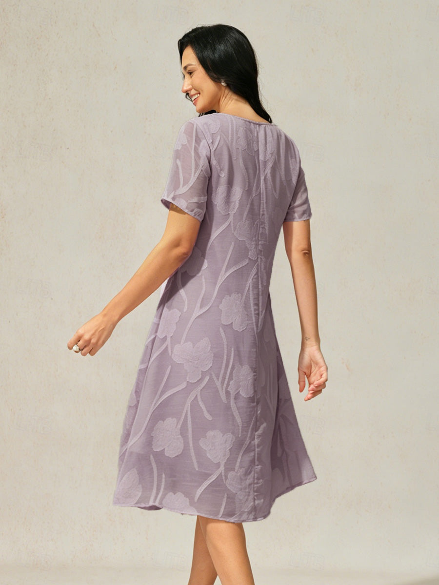Robe A-Line en chiffon transparent avec des fleurs, longueur genou
