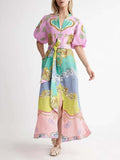 Robe maxi avec ceinture en modèle mosaïque de bonbons