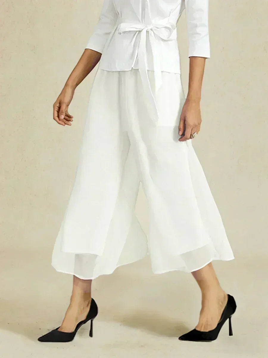 Pantalons droits courts avec une couche de chiffon