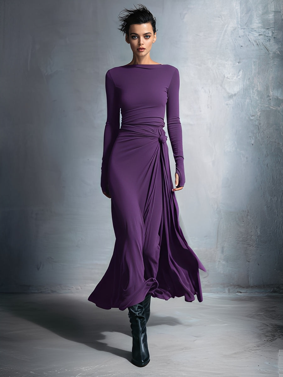 Robes maxi pour femmes en gris - Robe portefeuille ornée