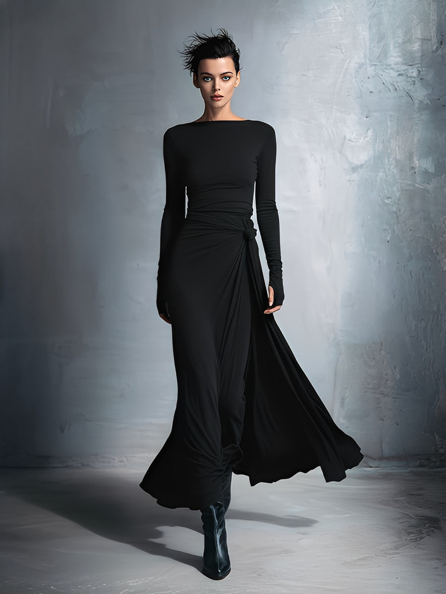 Robes maxi pour femmes en gris - Robe portefeuille ornée