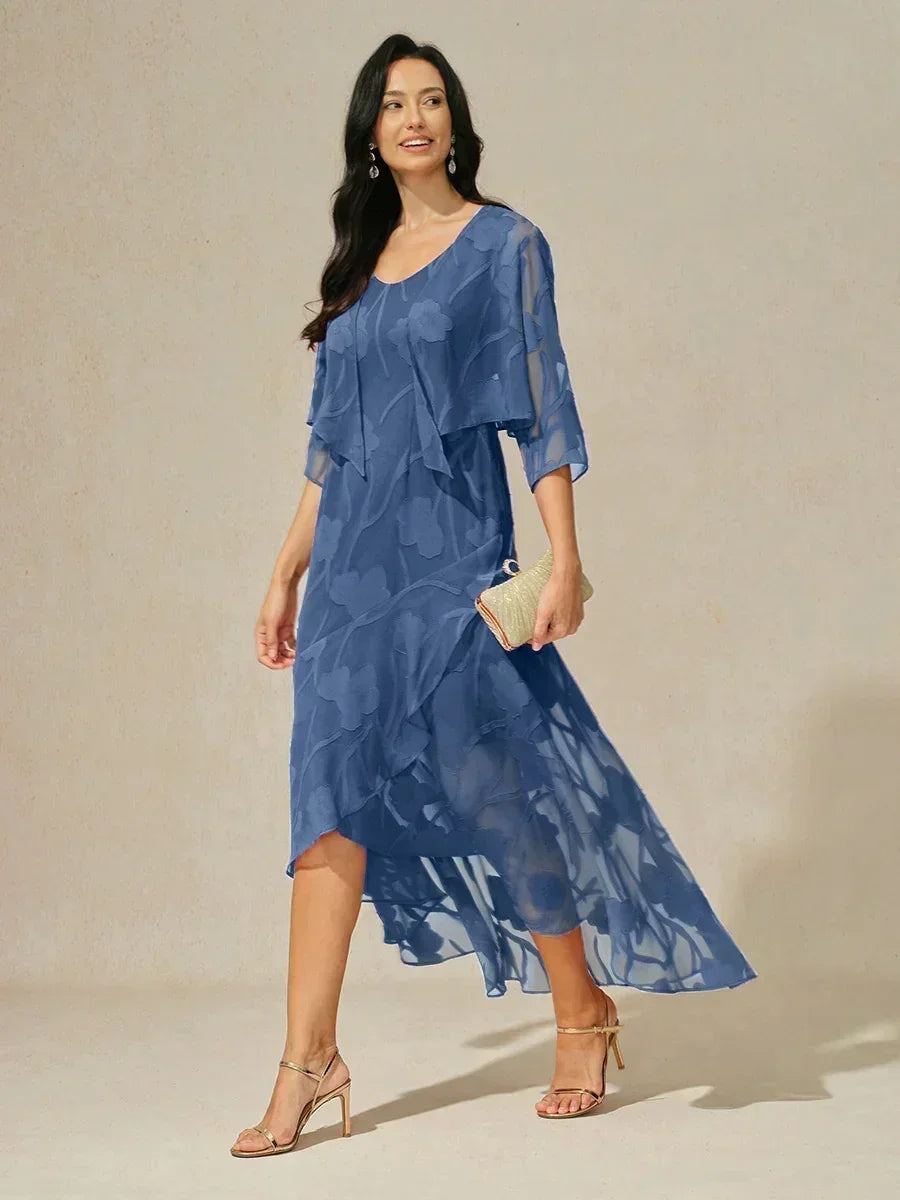 Robes de soirée sans manches en chiffon floral avec des ourlets asymétriques