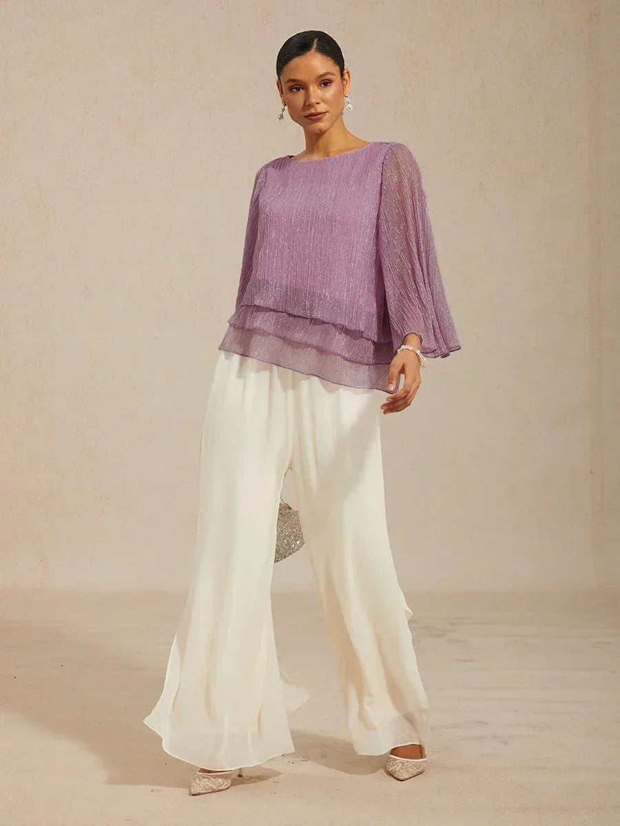 Chemise à couches asymétrique en chiffon froissé métallique