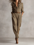 Body pour femmes en couleur marron - Tweed avec texture raffinée (sans ceinture) MDA0167I2I