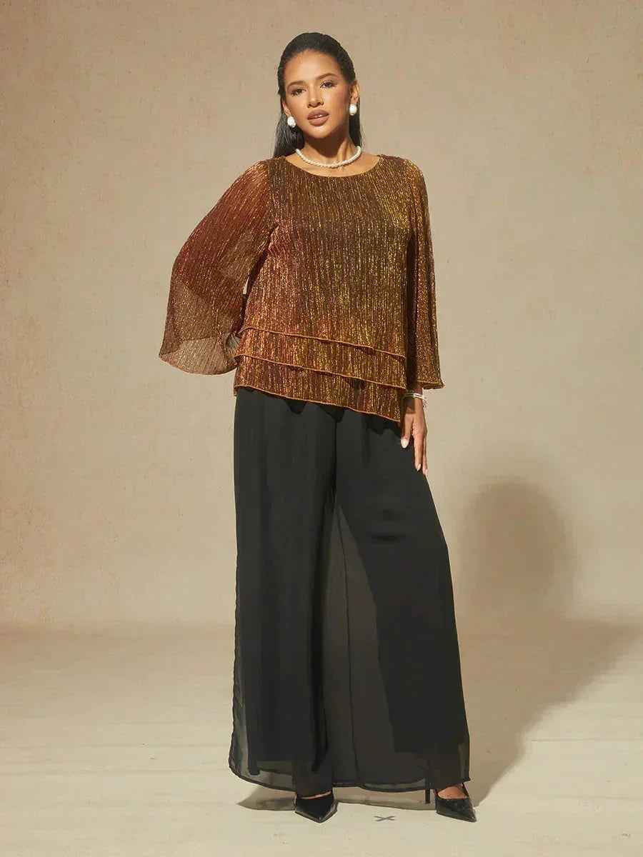 Chemise à couches asymétrique en chiffon froissé métallique