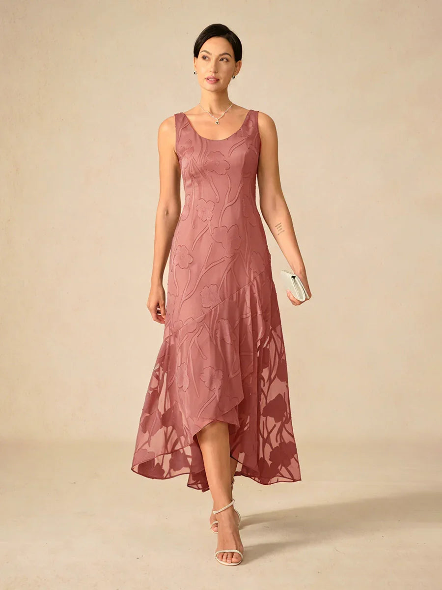 Robes de soirée sans manches en chiffon floral avec des ourlets asymétriques