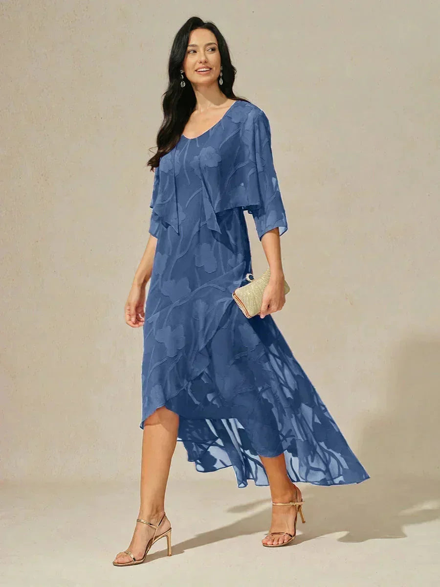 Robes de soirée sans manches en chiffon floral avec des bords asymétriques