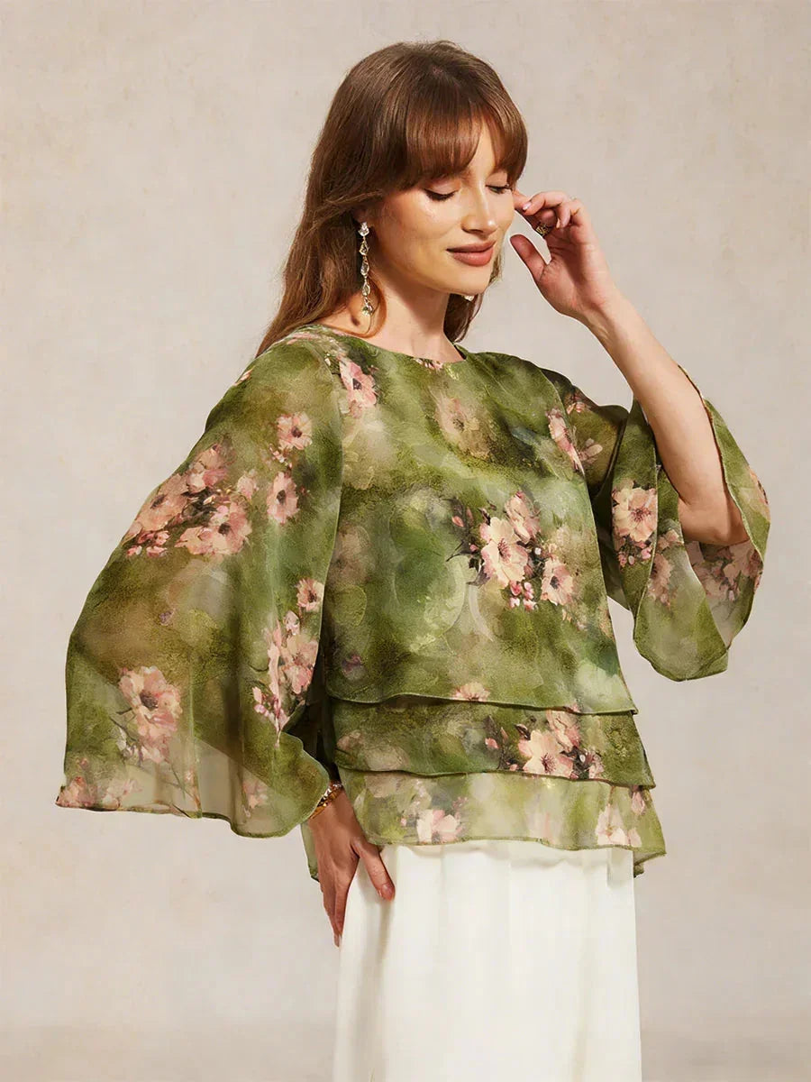 Chemise en chiffon à dentelle avec imprimé floral
