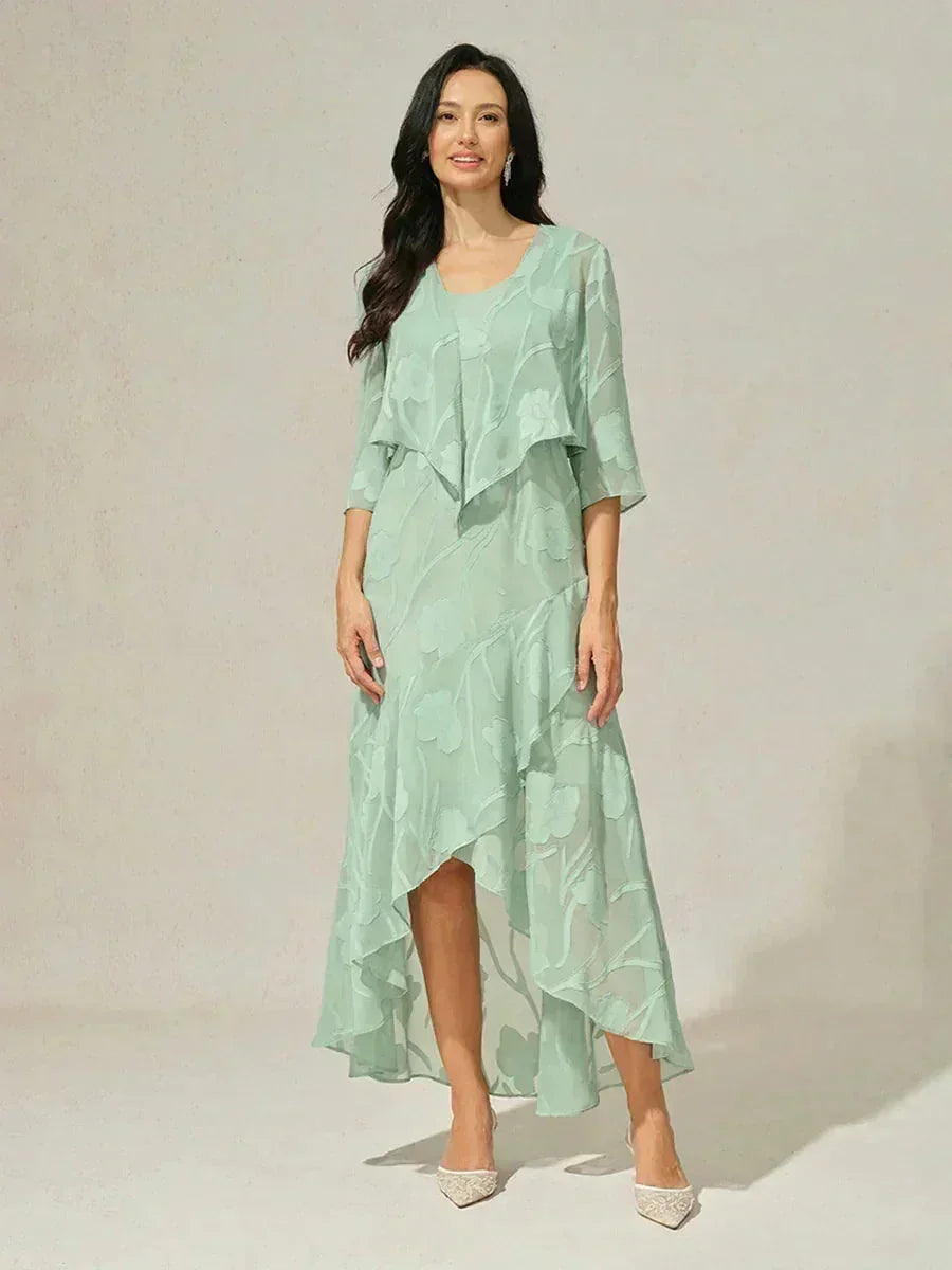 Robes de soirée sans manches en chiffon floral avec des bords asymétriques