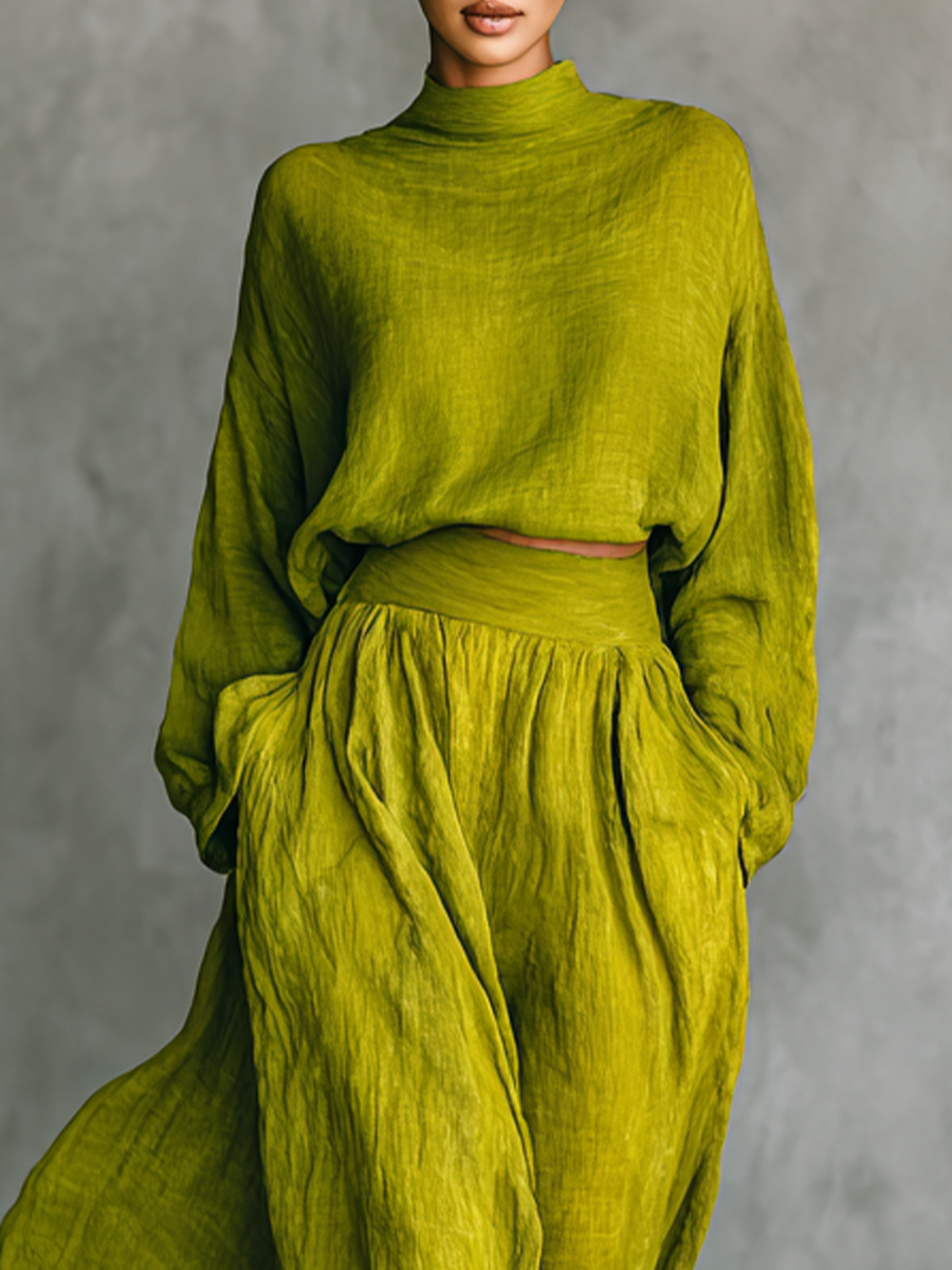 Vêtement vert pour femmes en mélange de coton et de lin