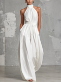Robe d'été élégante pour femmes en blanc, avec col halter sans manches MDZ0554A3AN