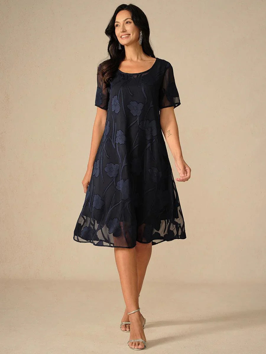 Robe A-Line en chiffon transparent avec des fleurs, longueur genou