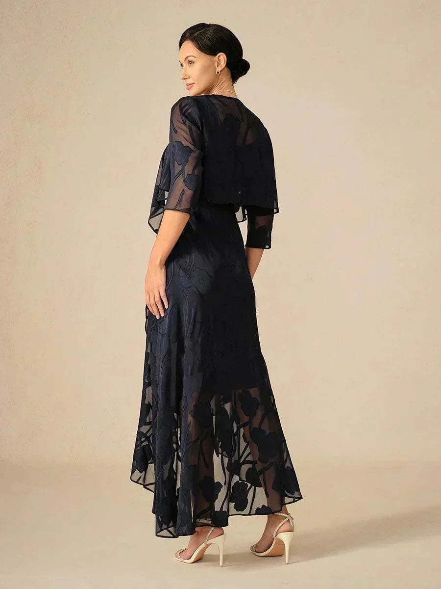 Robes de soirée sans manches en chiffon floral avec des ourlets asymétriques