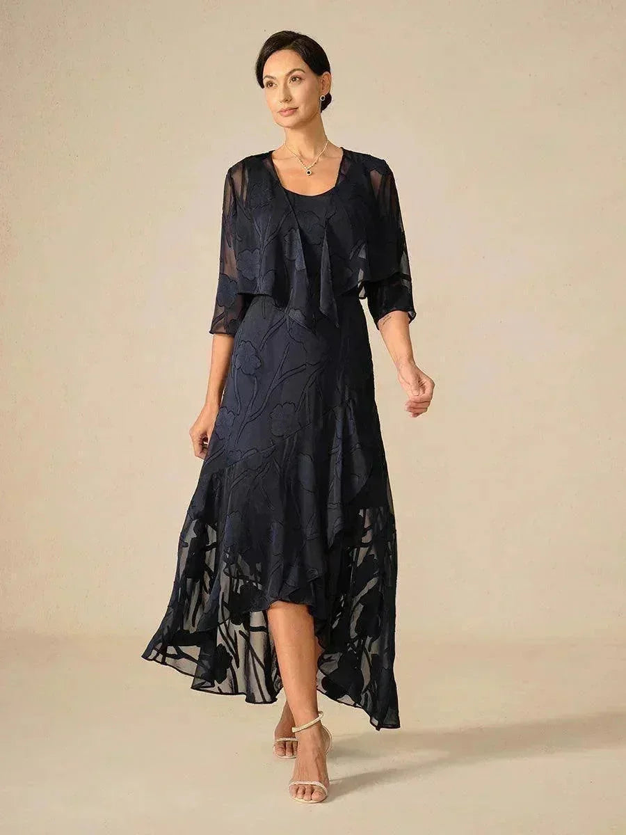 Robes de soirée sans manches en soie florale avec des ourlets asymétriques