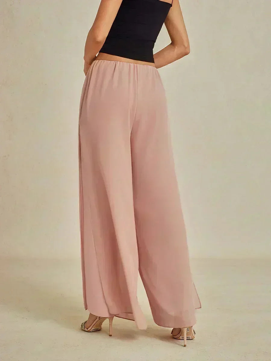 Pantalons à jambes droites avec une couche de chiffon découpée