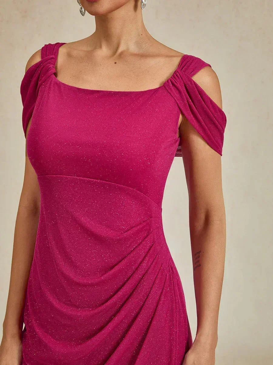 Robe en tulle scintillant à longueur cheville avec épaules dénudées