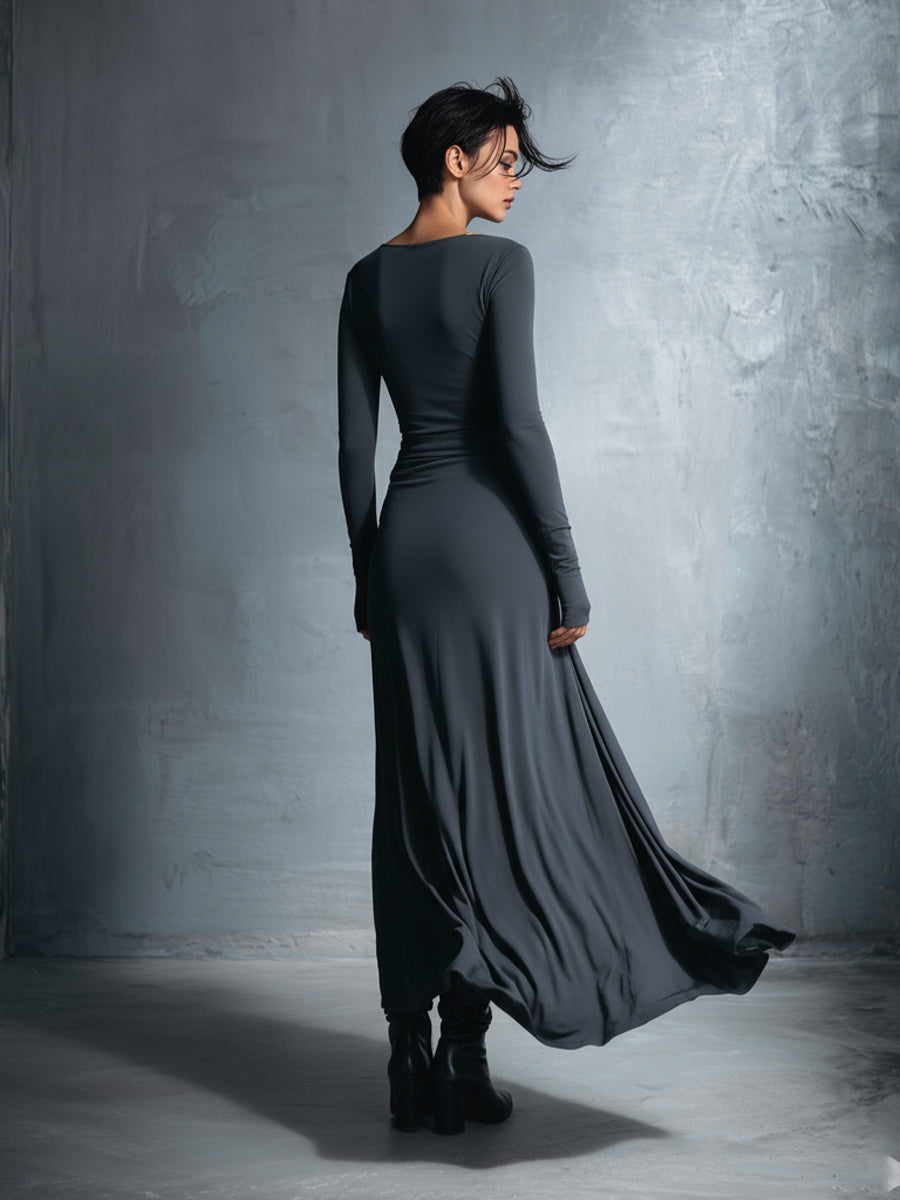 Robes maxi pour femmes en gris - Robe portefeuille ornée
