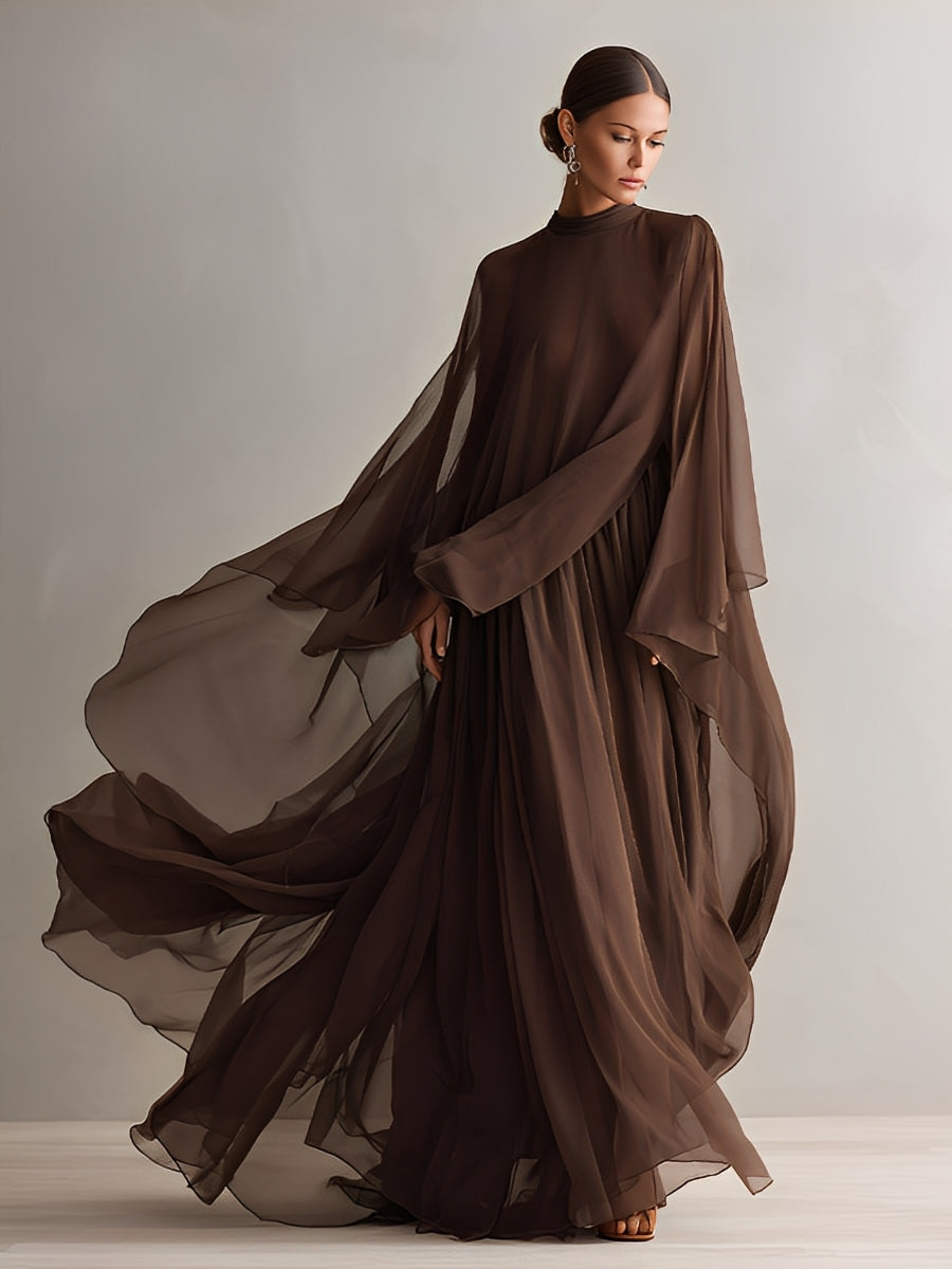 Robe en chiffon marron riche pour femmes avec silhouette maxi fluide et design comme une écharpe, robe de style moderne élégant - glamour MDA1967L4I