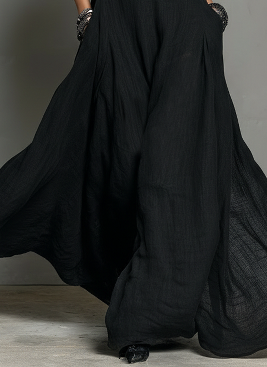 Robe maxi pour femmes au style minimaliste sans manches en mélange de lin MDZ2210A0Y