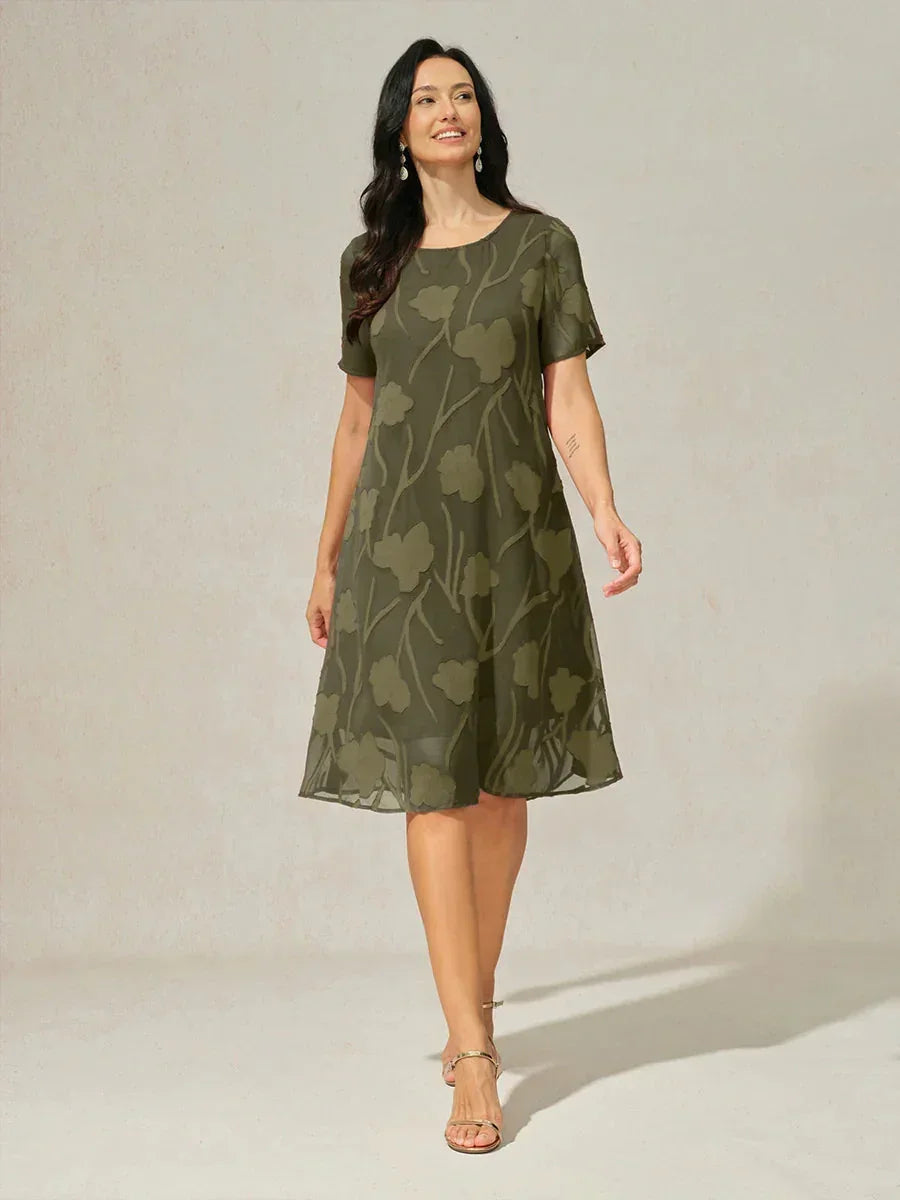 Robe A-Line en chiffon transparent avec des fleurs, longueur genou