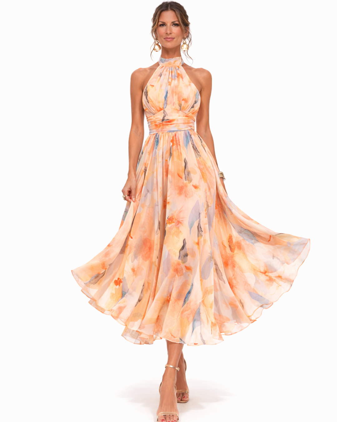 Aurora | Robe avec décolleté américain et motif aquarelle