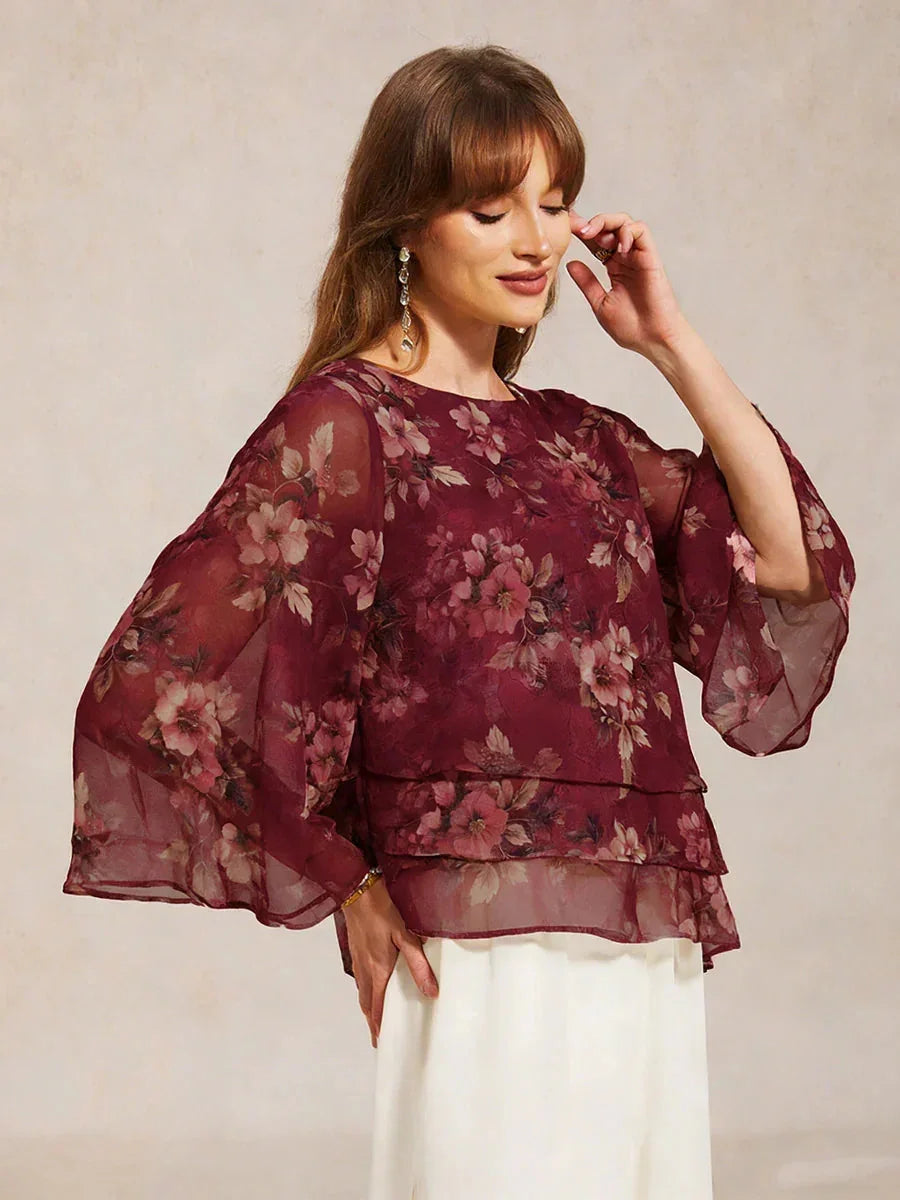 Chemisier en chiffon avec dentelle et motif floral