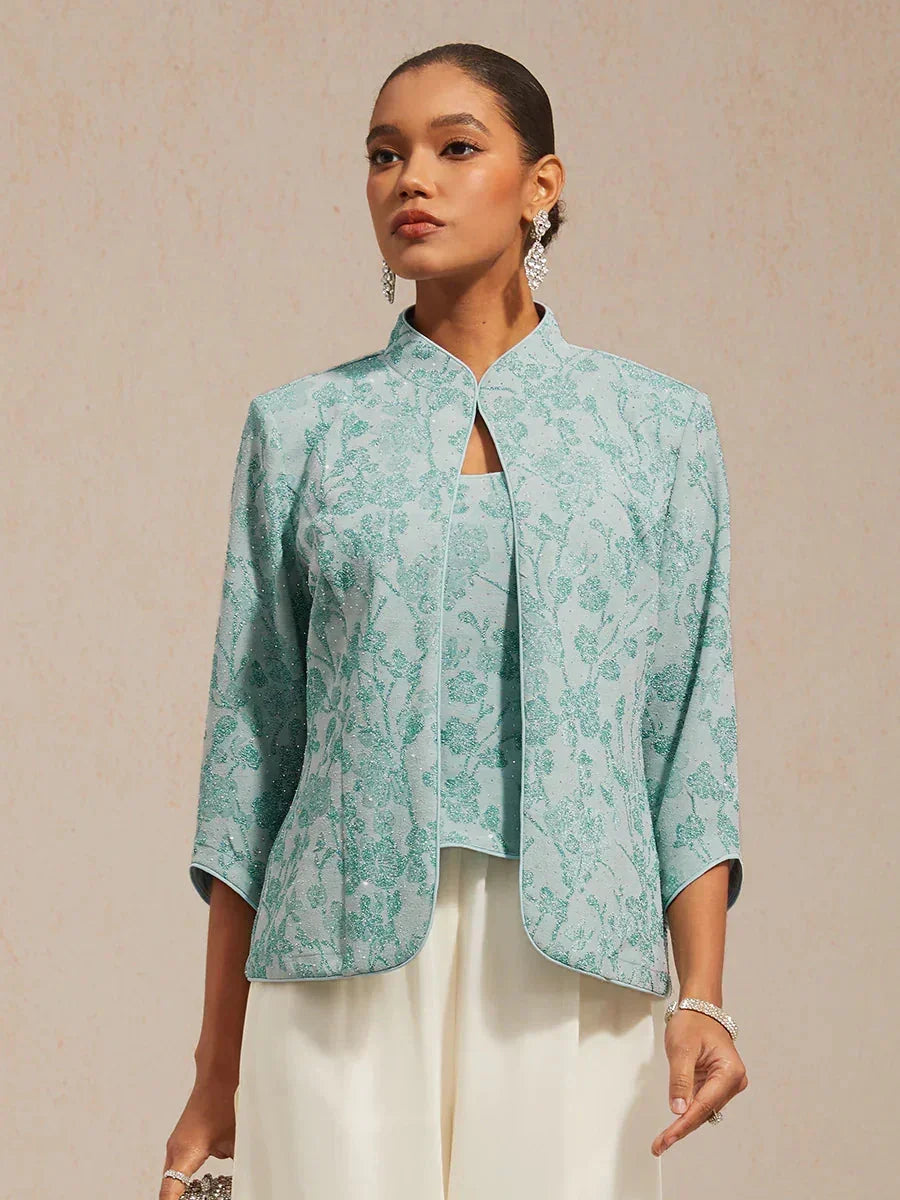 Twinset avec col mandarine et motif zèbre orné de diamants