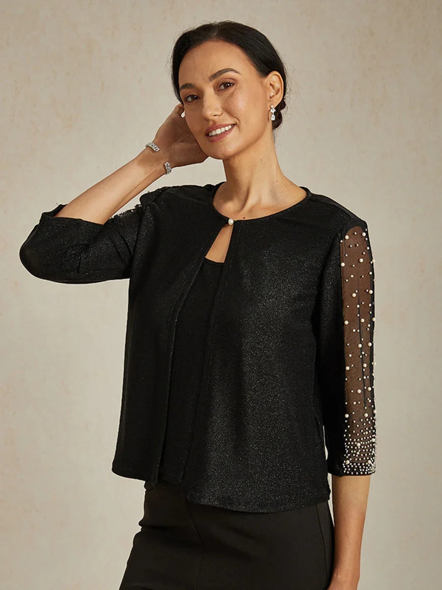 Chemise en texture métallique avec manches 3/4 et perles