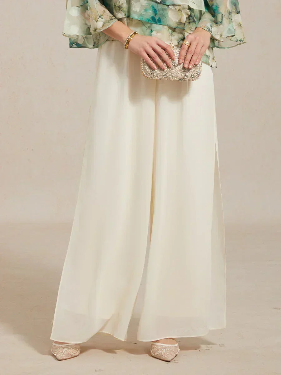 Pantalons à jambes droites avec une couche de chiffon découpée