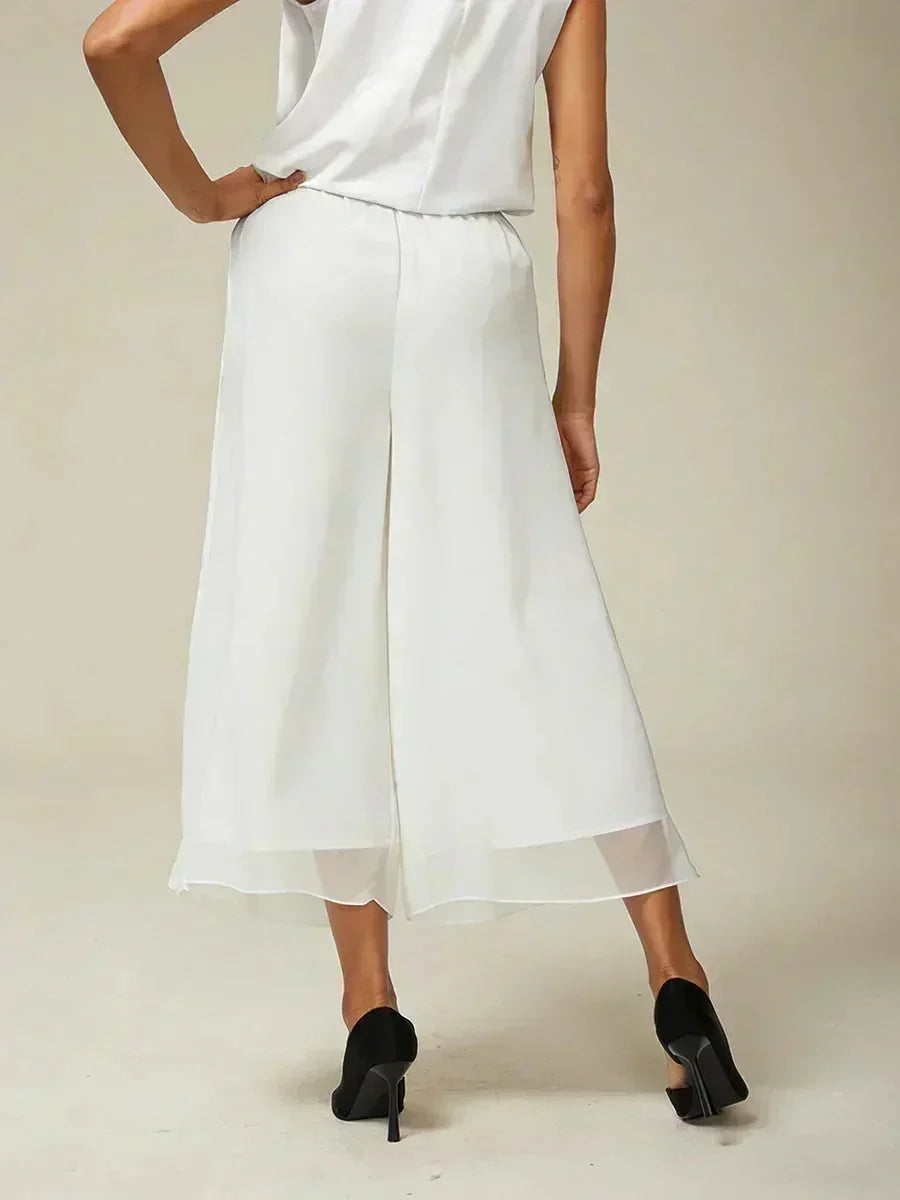 Pantalons droits courts avec une couche de chiffon