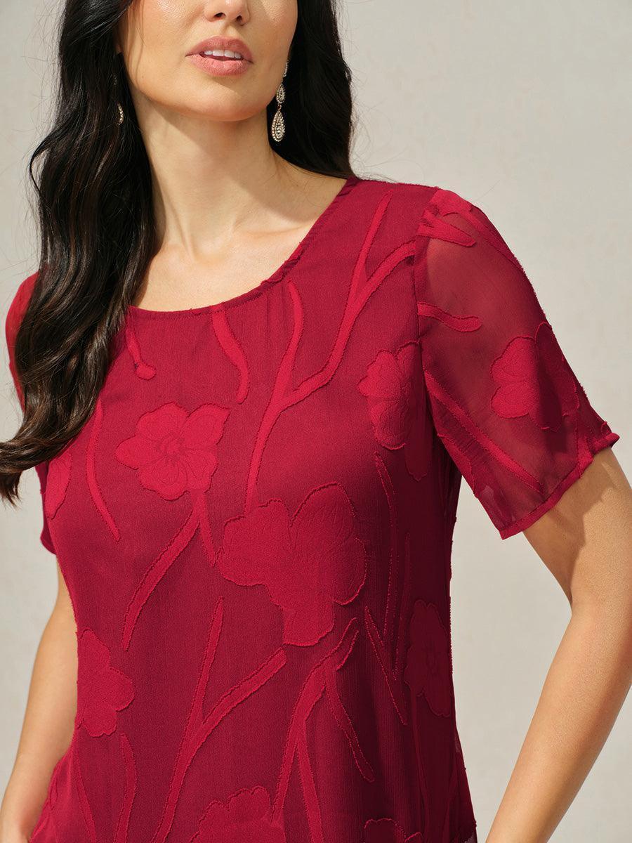 Robe A-Line en chiffon transparent avec des fleurs, longueur genou