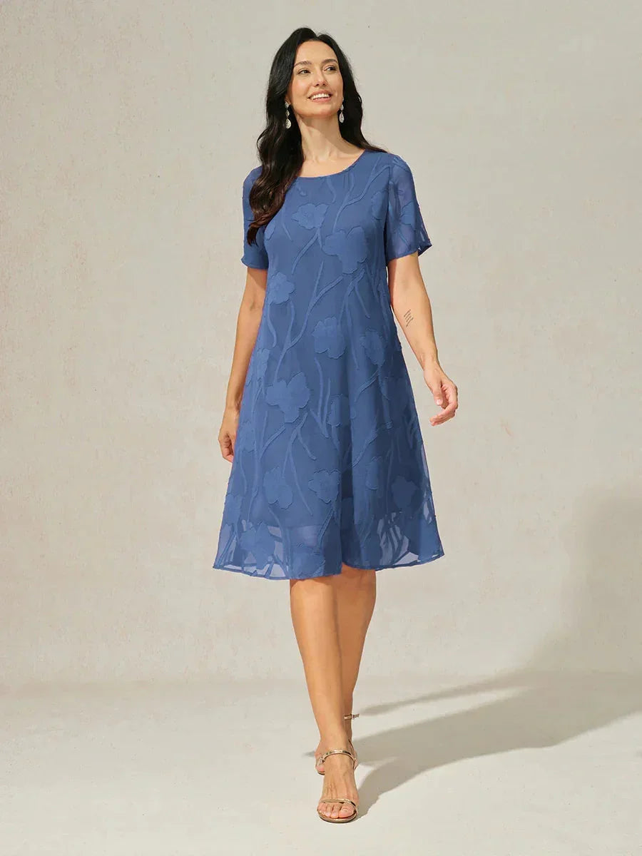 Robe A-Line en chiffon transparent avec des fleurs, longueur genou