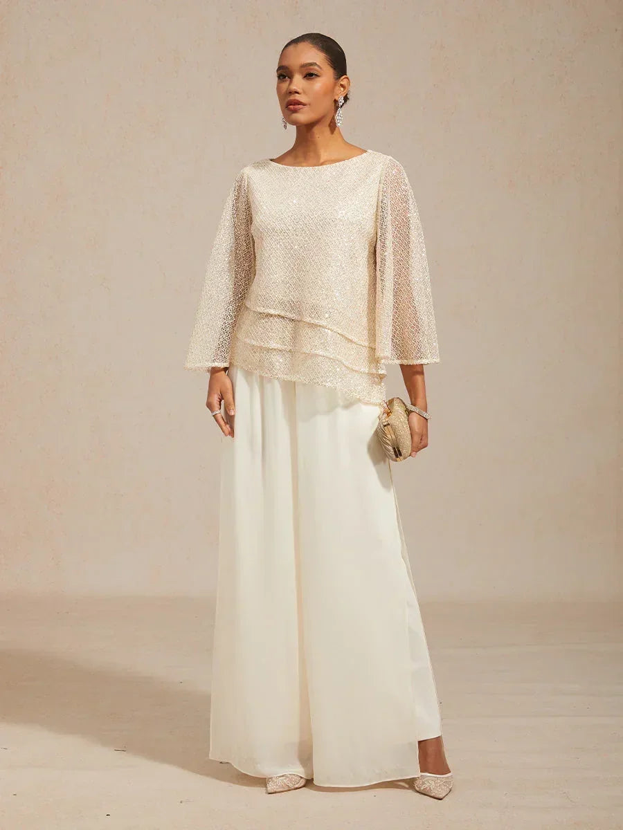 Top en tulle à plusieurs couches avec paillettes et manches en forme de cloche
