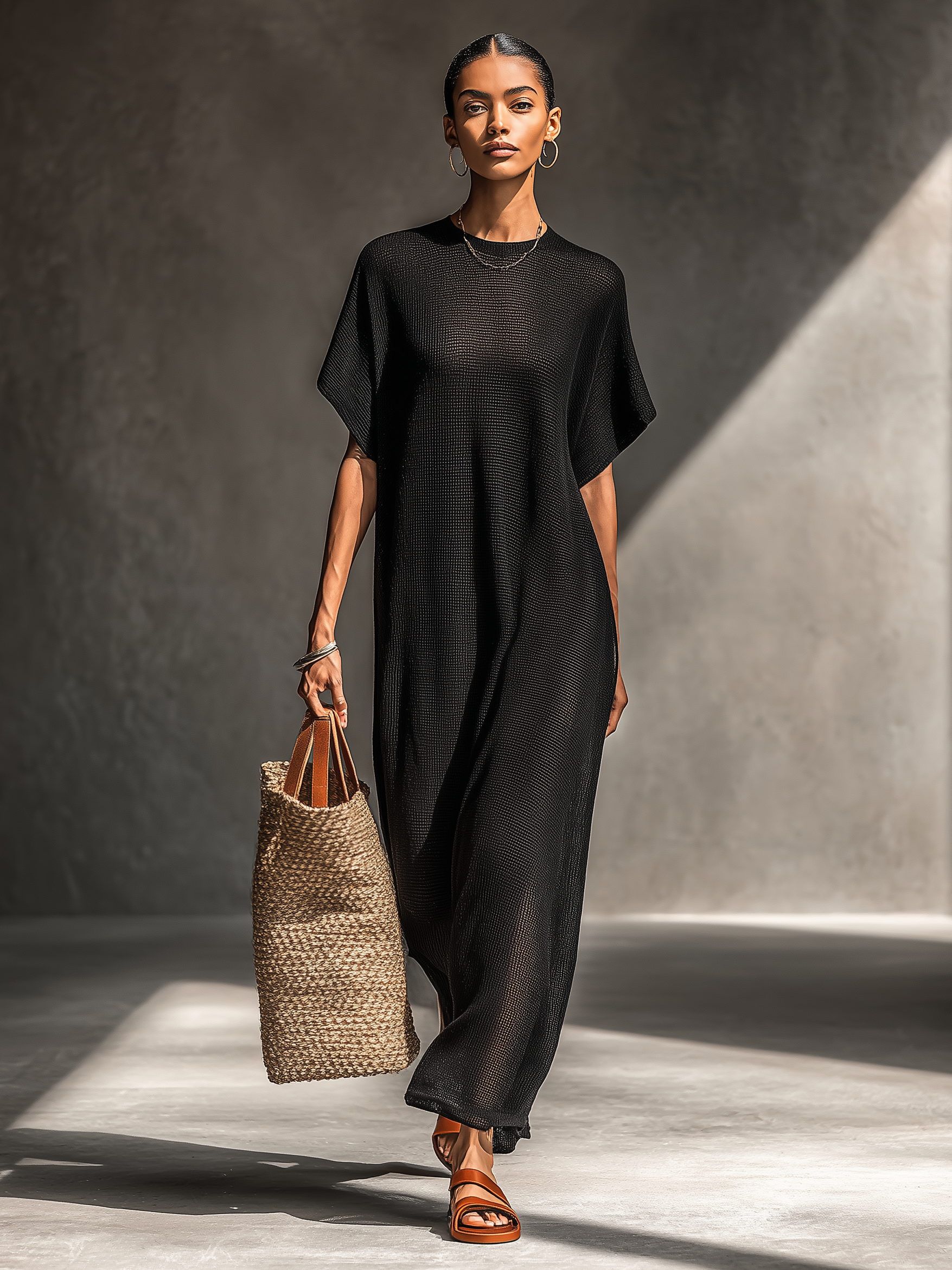 Robe maxi à manches courtes pour femmes minimalistes MDZ0911A8Y