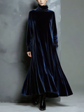 Robe maxi longue pour femmes au style élégant en bleu marine avec col haut et large MDZ1680A8AN