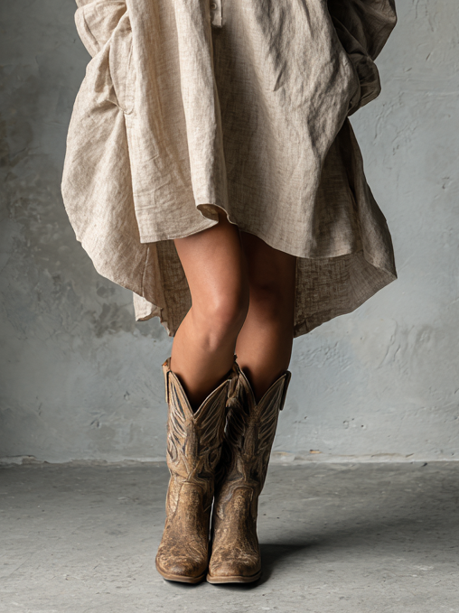 Robe mini en coton et lin loose pour femmes avec boutons et col MDA1854H2Y