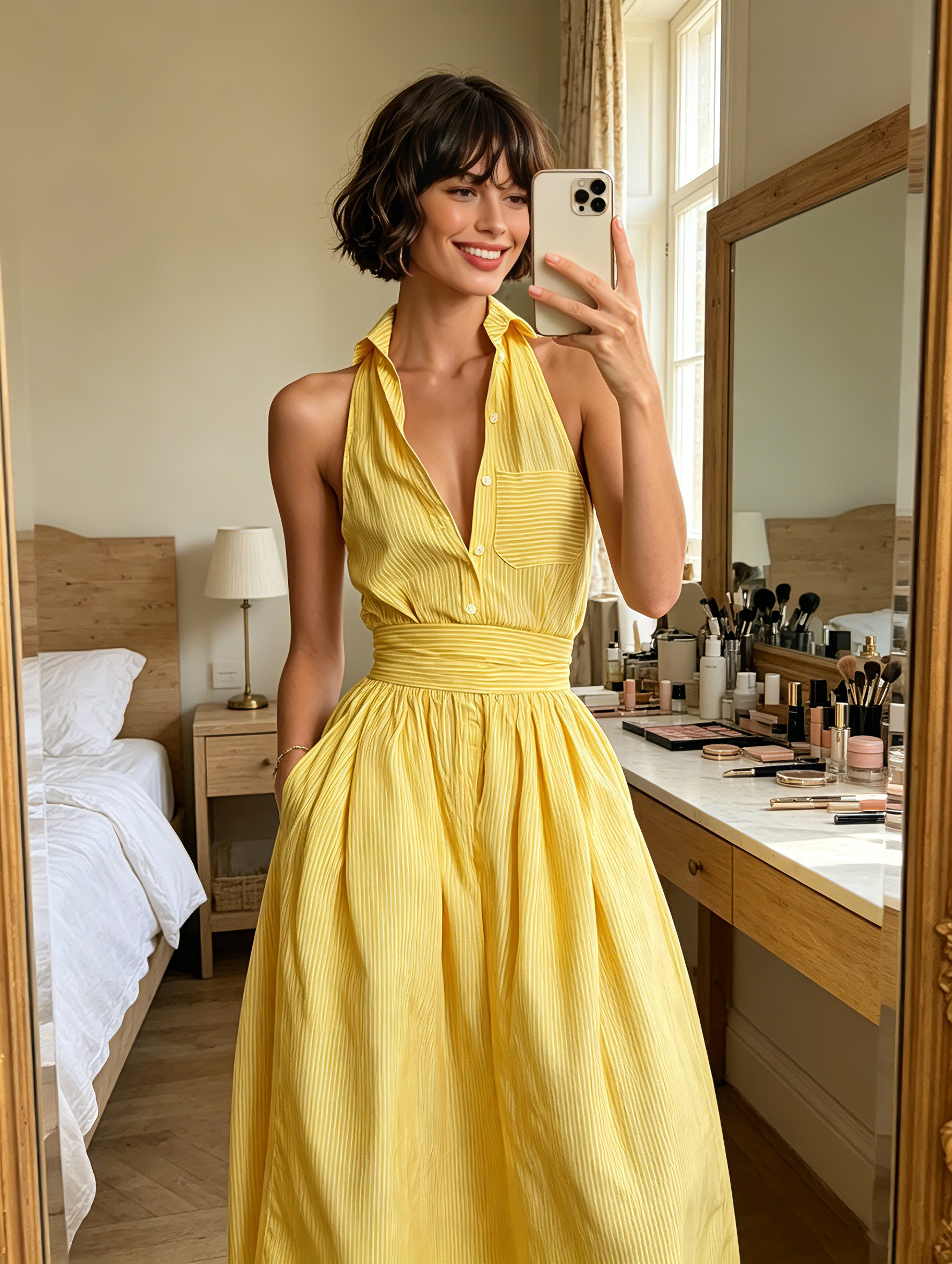 Robe maxi sans manches avec col et rayures pour femmes MDZ1099D5Y