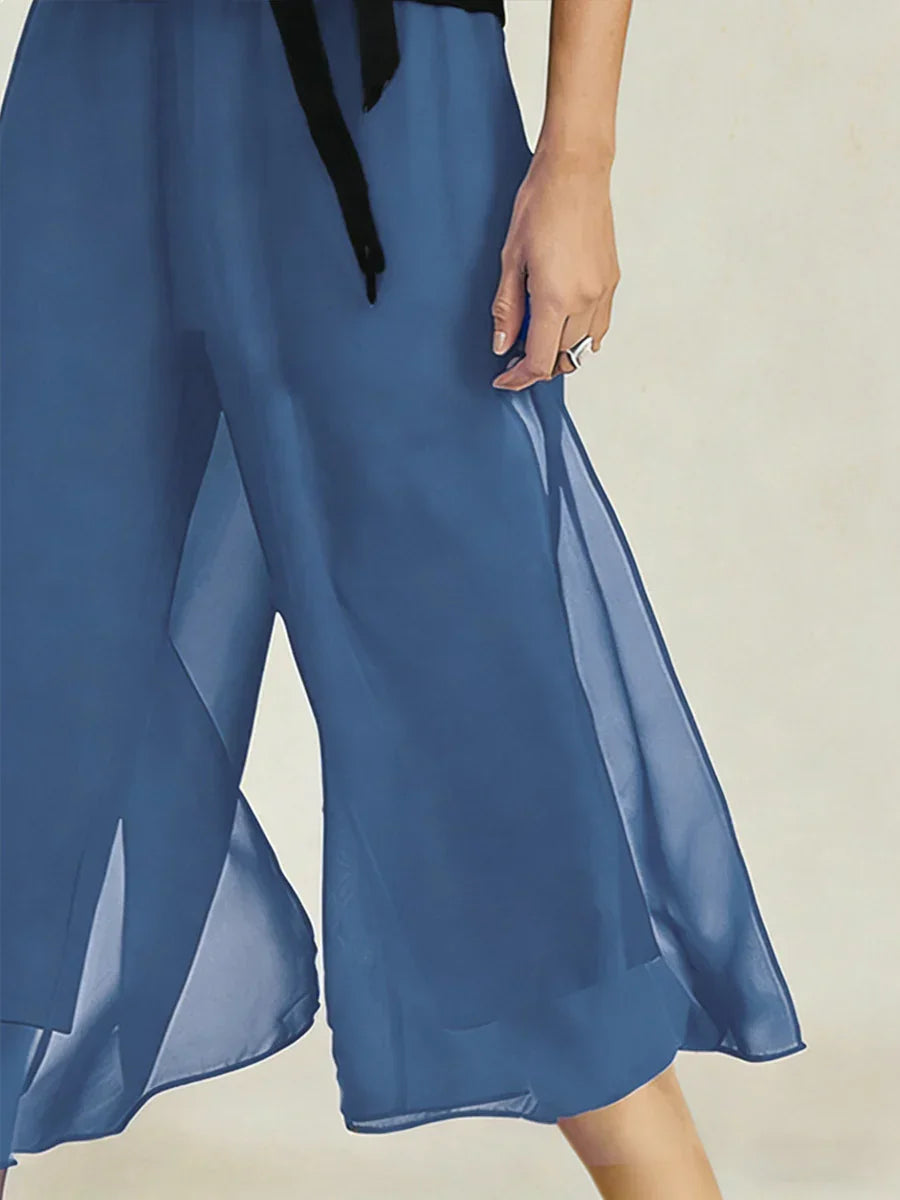 Pantalons droits courts avec une couche de chiffon
