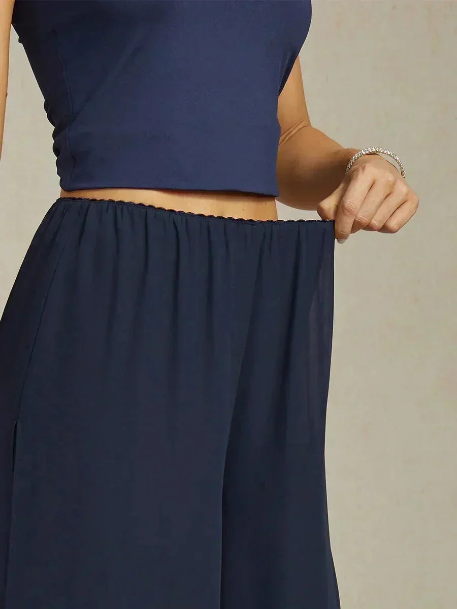 Pantalons droits courts avec une couche de chiffon