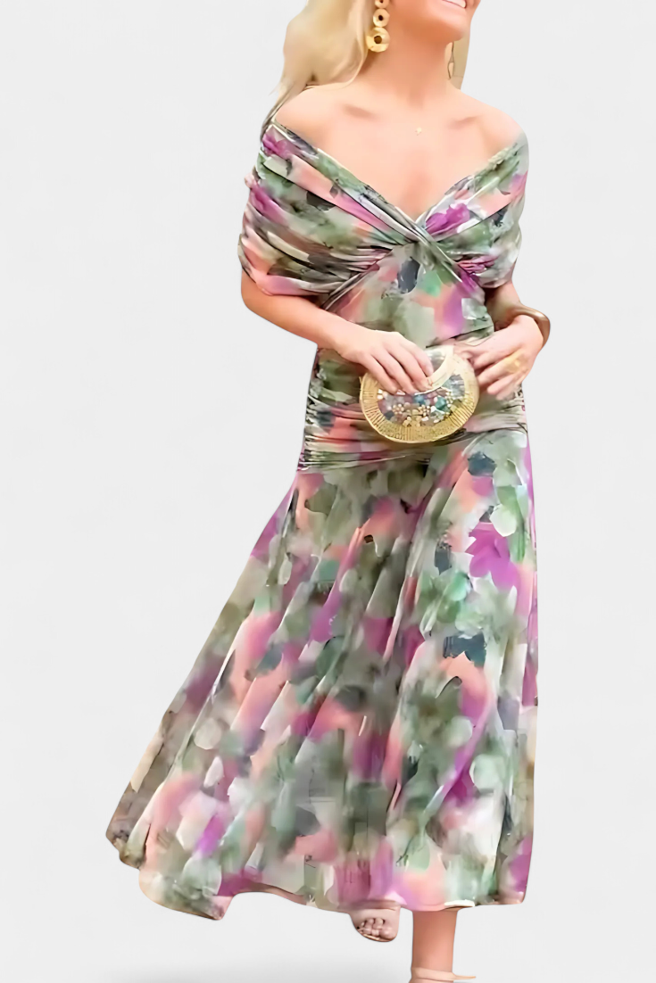 Florendra | Robe longue à fleurs avec col en V