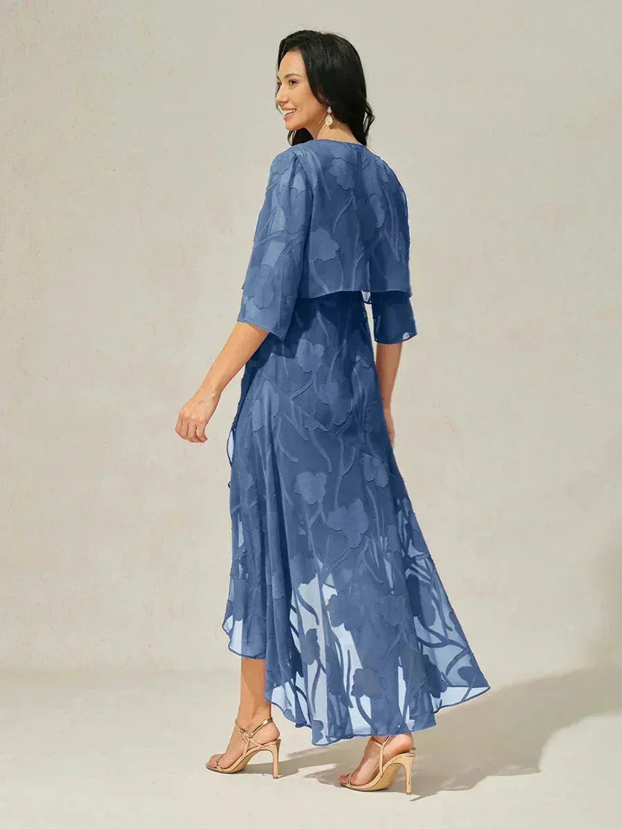 Robes de soirée sans manches en chiffon floral avec des bords asymétriques