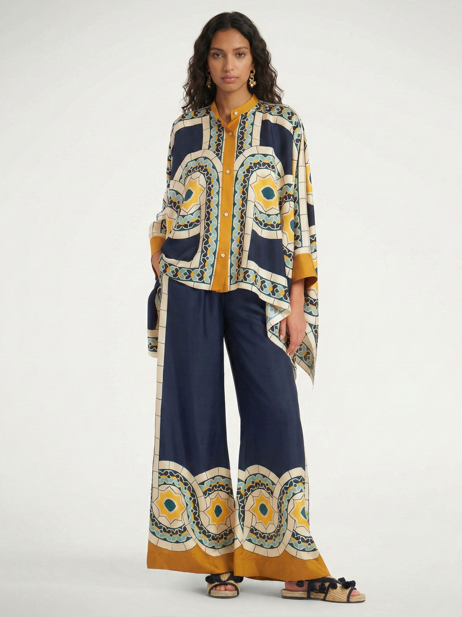 Chemise à boutons oversize avec imprimé géométrique