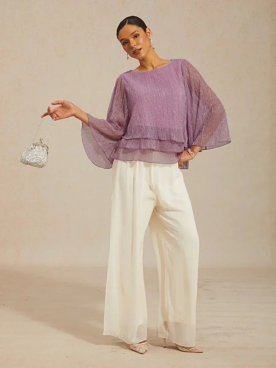 Chemise à couches asymétrique en chiffon froissé métallique
