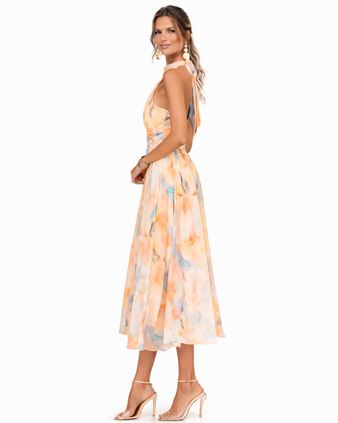 Aurora | Robe avec col halter et motif aquarelle