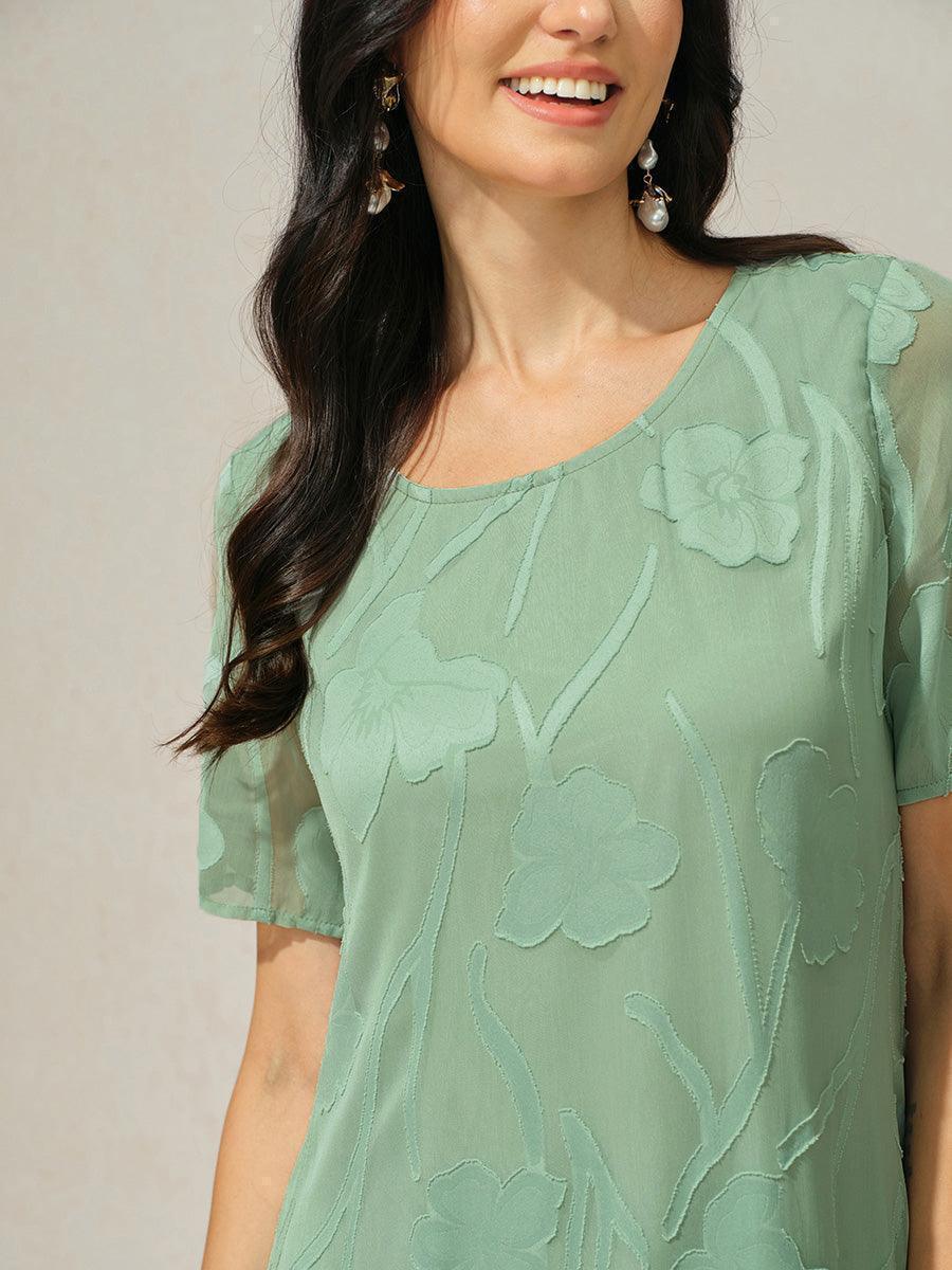 Robe A-Line en chiffon transparent avec des fleurs, longueur genou