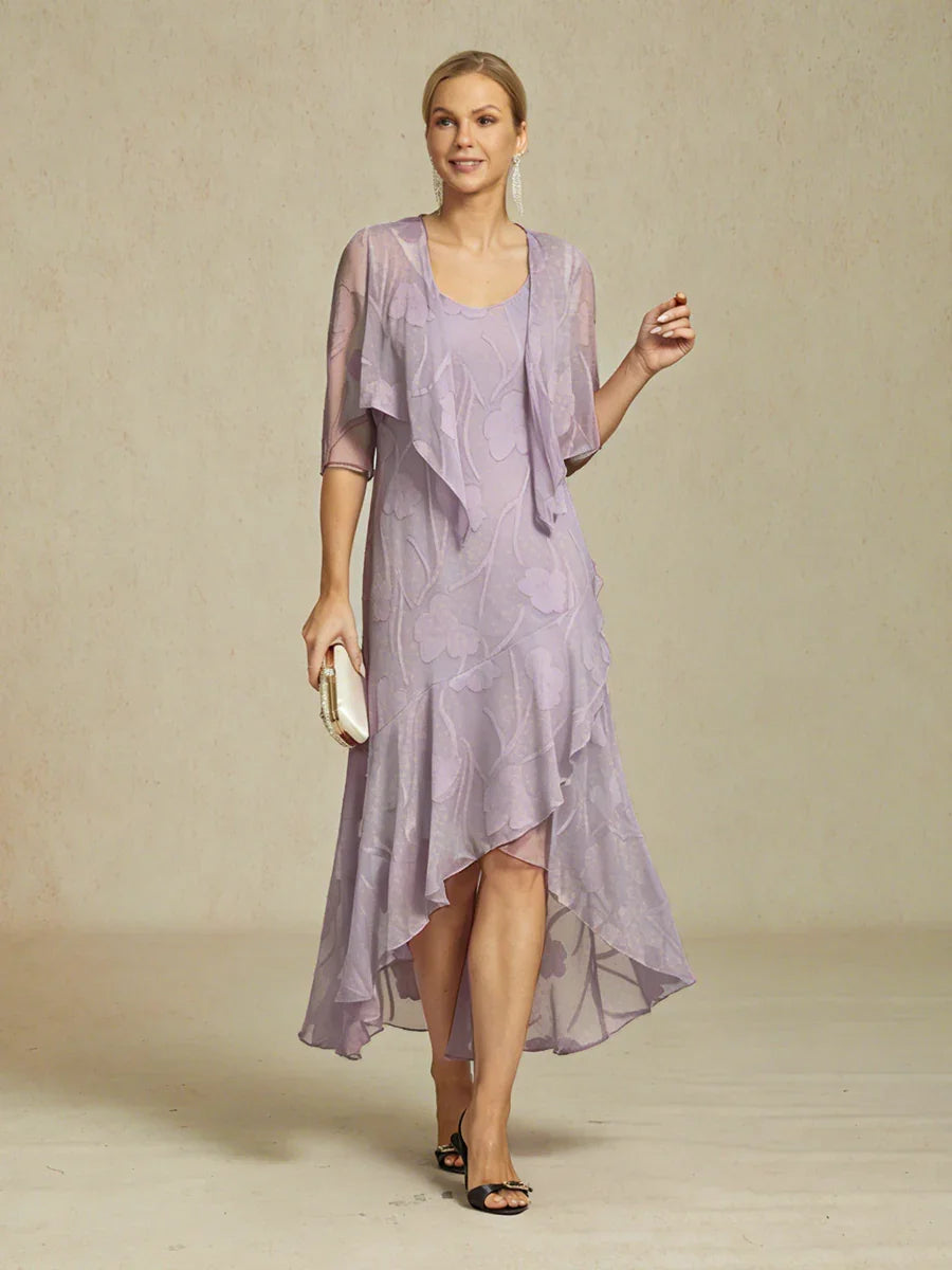 Robes de soirée sans manches en chiffon floral avec des bords asymétriques