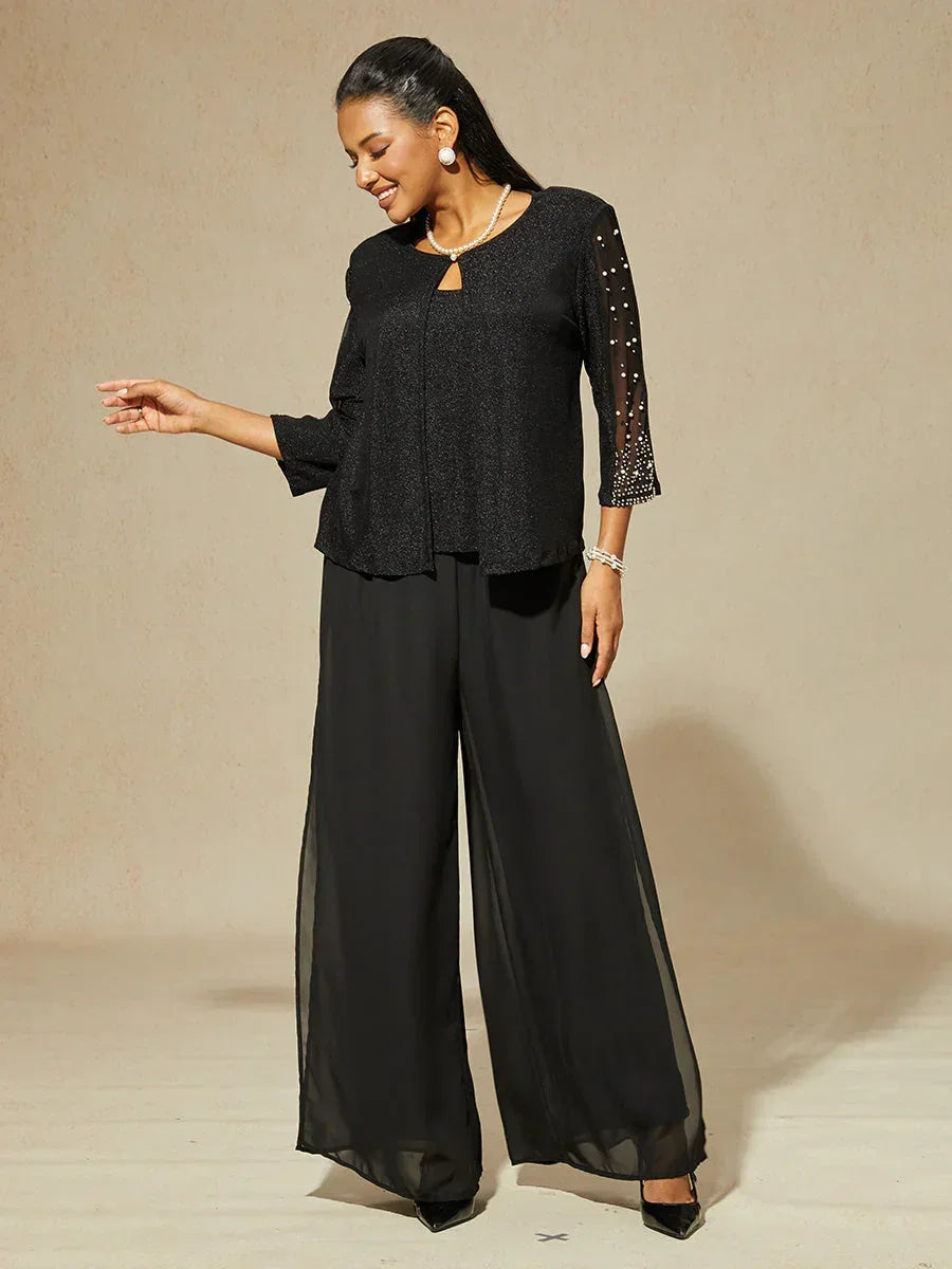 Chemise en texture métallique avec manches 3/4 et perles