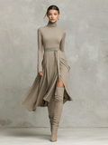 Robe midi tricotée mixte pour femmes avec des manches longues et flatteuses MDA2446G6I