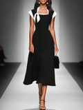 Robe midi pour femmes avec col carré, manches à épaulettes, couleurs variées MDA2447F4Y