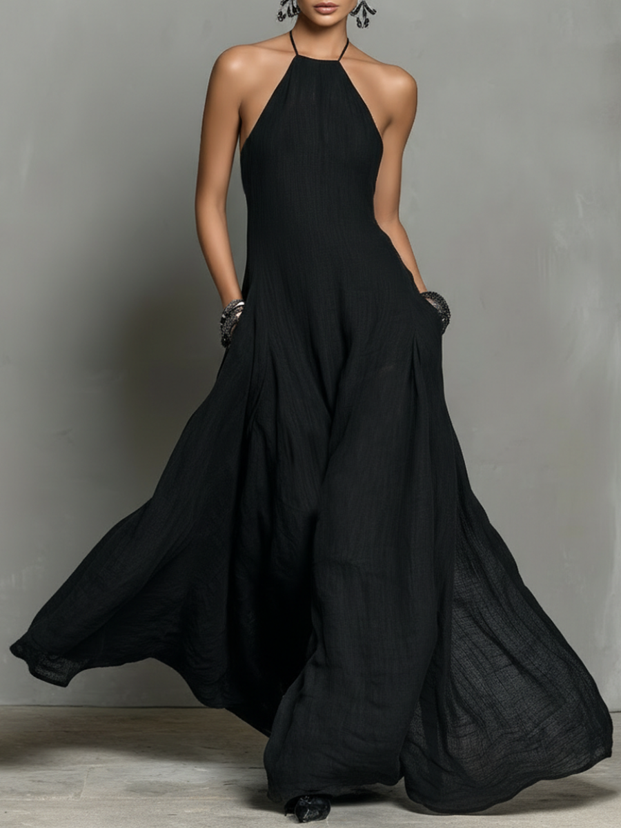 Robe maxi pour femmes au style minimaliste sans manches en mélange de lin MDZ2210A0Y